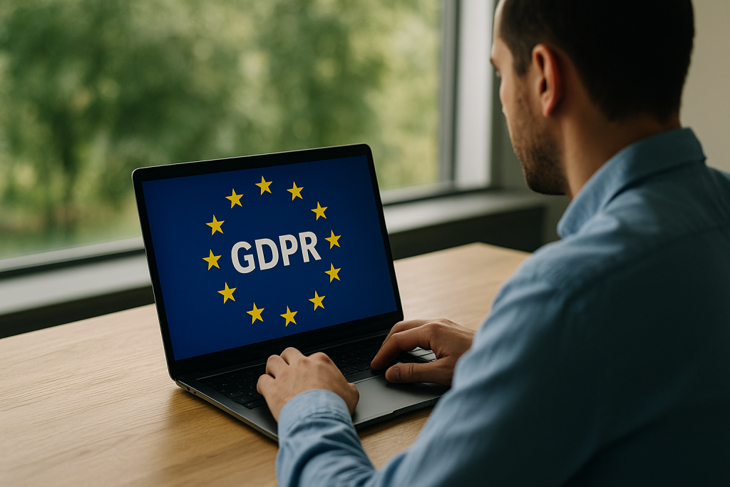 A business professional in Australia unknowingly subject to GDPR by accessing EU customer data on their laptop.